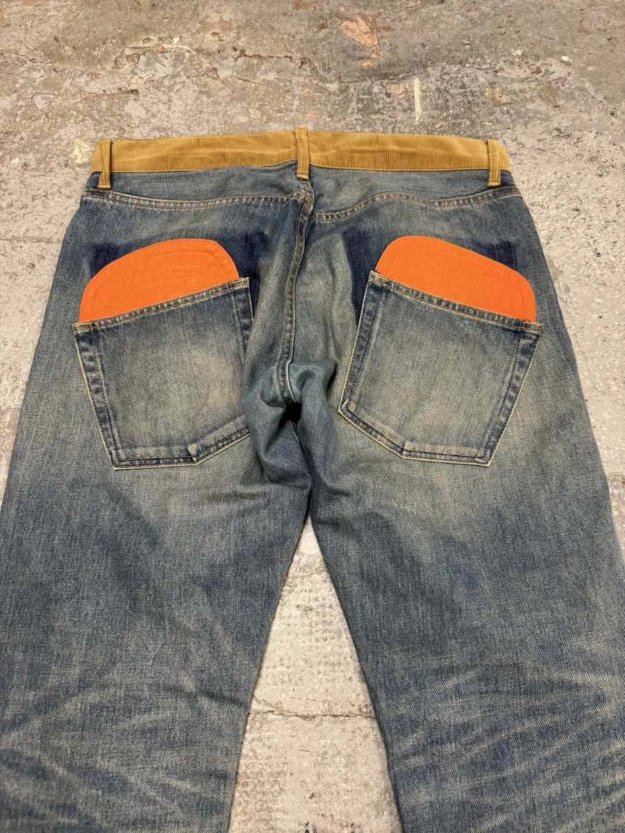 AW2015 Junya Watanabe x Comme des Garçons Vibrant Orange Back Blue Denim Jeans kqfQVsC 7