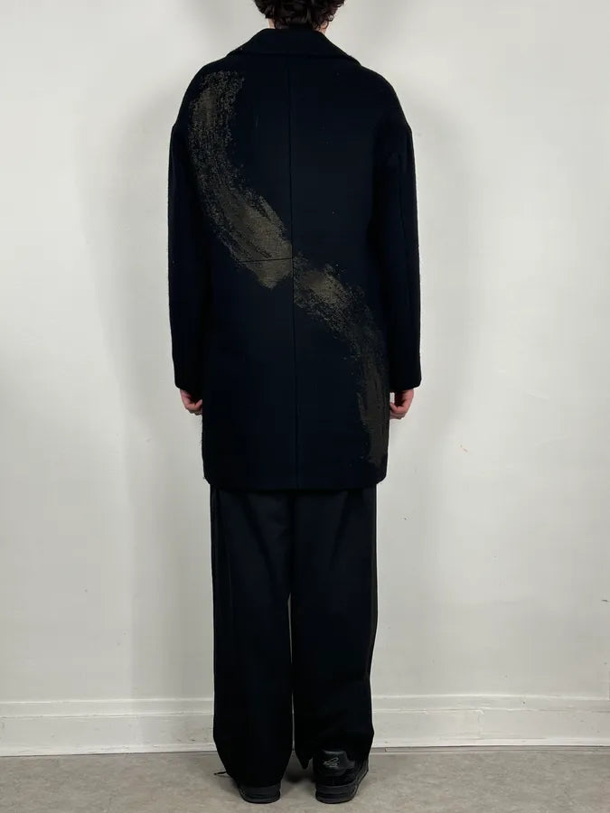 AW2015 Emporio Armani Black Wool Aura Long Trench Jacket CryRclG 3