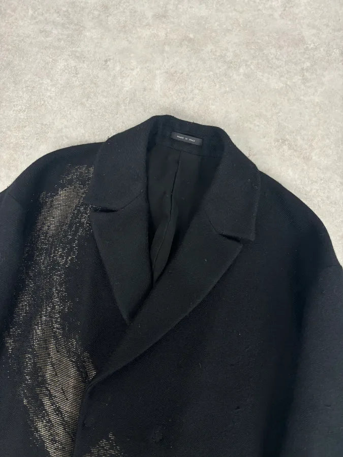 AW2015 Emporio Armani Black Wool Aura Long Trench Jacket CryRclG 4