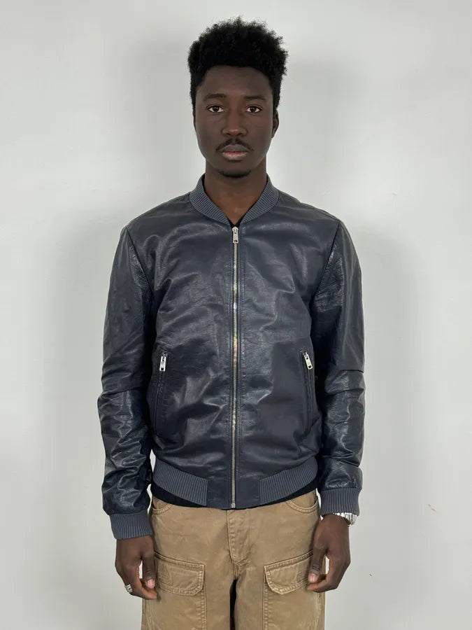 AW2015 Prada Navy Leather Bomber Jacket ybkahAA 1