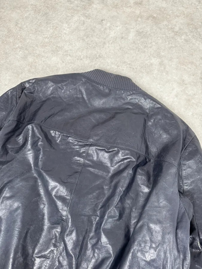 AW2015 Prada Navy Leather Bomber Jacket ybkahAA 5