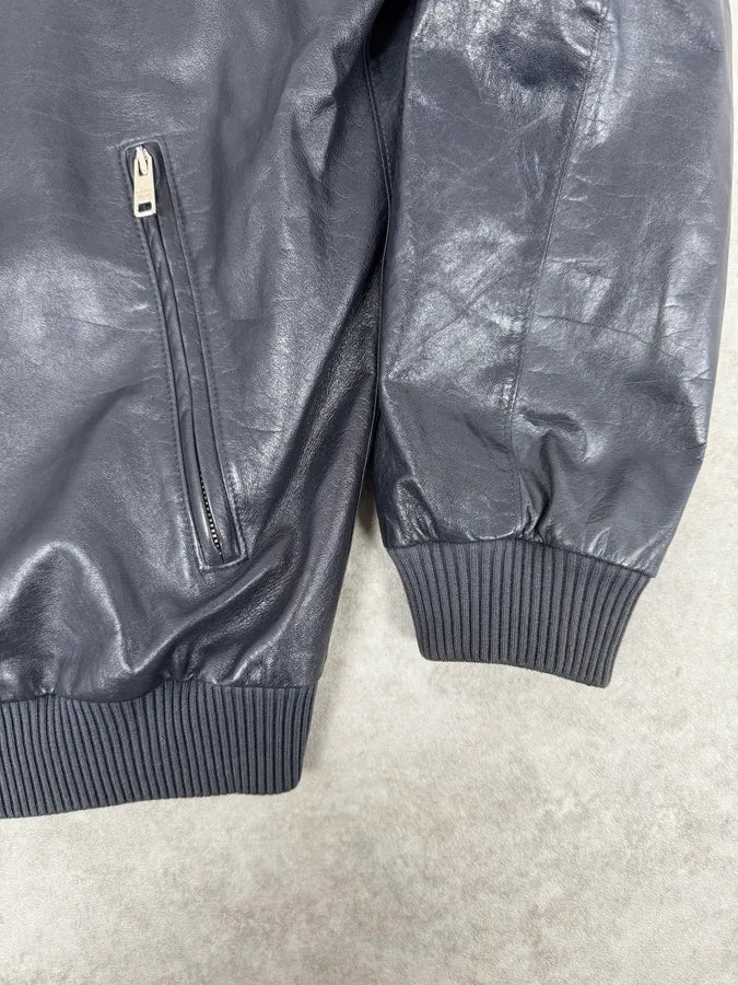 AW2015 Prada Navy Leather Bomber Jacket ybkahAA 6