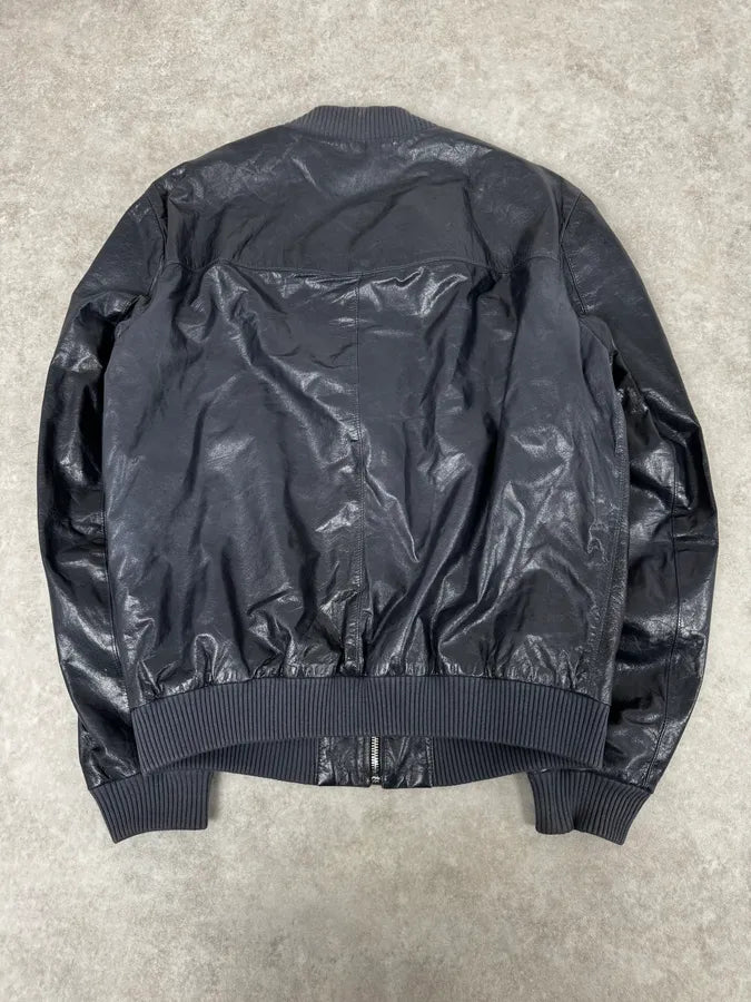 AW2015 Prada Navy Leather Bomber Jacket ybkahAA 3