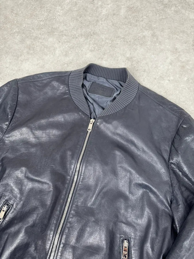 AW2015 Prada Navy Leather Bomber Jacket ybkahAA 4