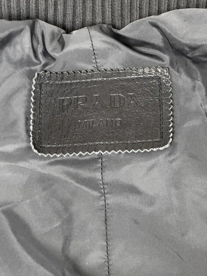 AW2015 Prada Navy Leather Bomber Jacket ybkahAA 9