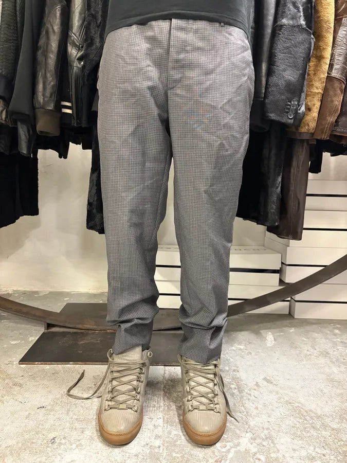 AW2015 Prada Grey Wool Checked Minimalist Tailored Pants oVQiSEV 1