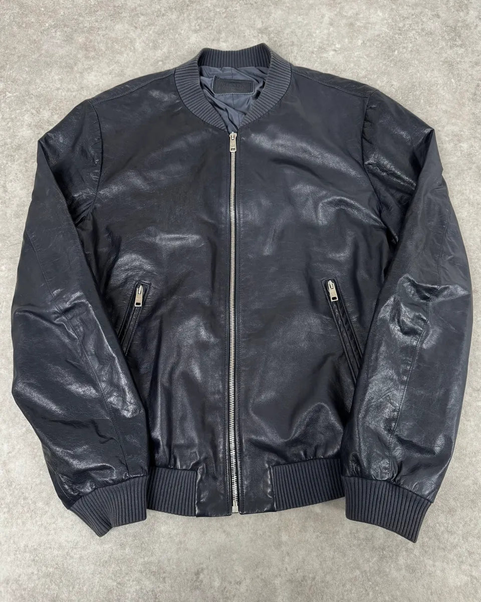 AW2015 Prada Navy Leather Bomber Jacket ybkahAA 0