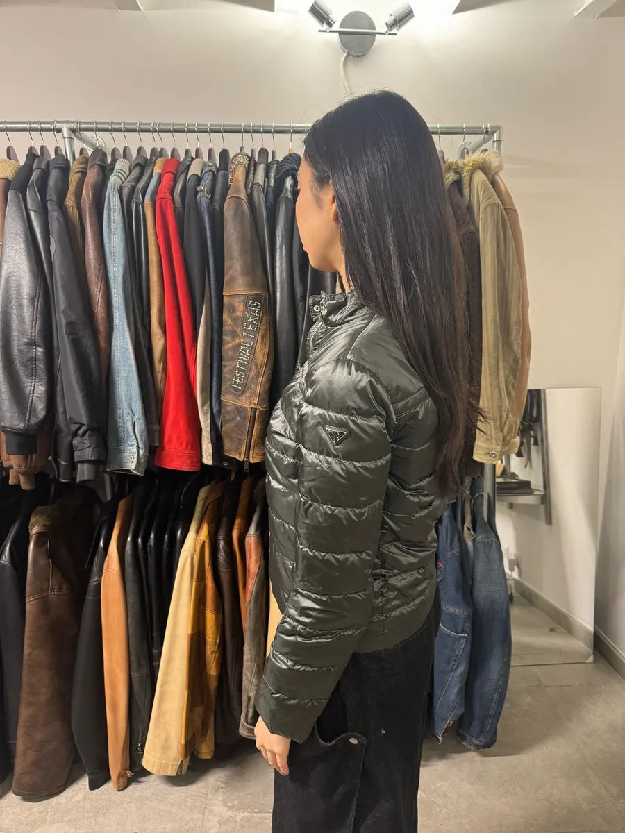 AW2015 Prada Olive Puffer Down Nylon Jacket PavjLkB 5