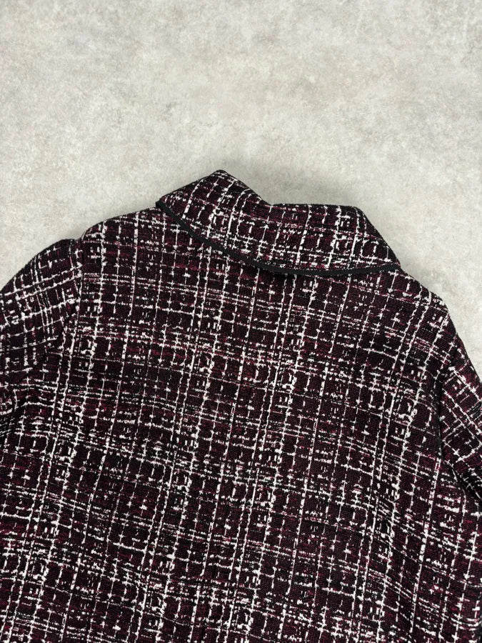 AW2015 Prada Textured Black & Bordeaux Tweed Long Coat IBHhxuy 6