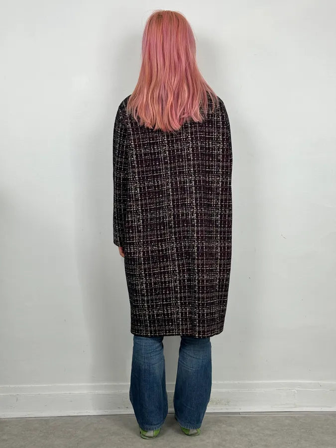 AW2015 Prada Textured Black & Bordeaux Tweed Long Coat IBHhxuy 2