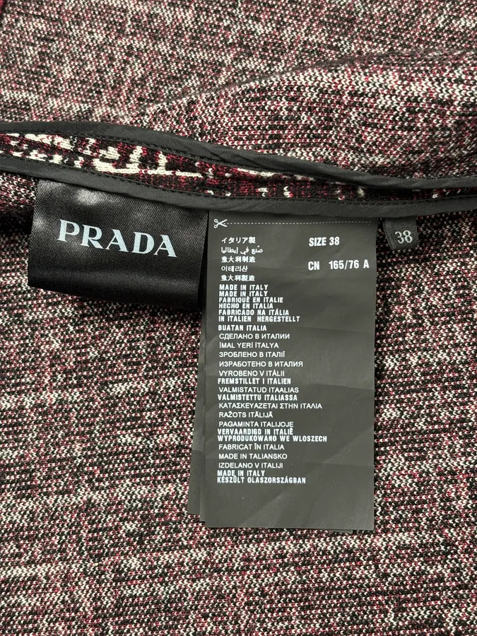 AW2015 Prada Textured Black & Bordeaux Tweed Long Coat IBHhxuy 10