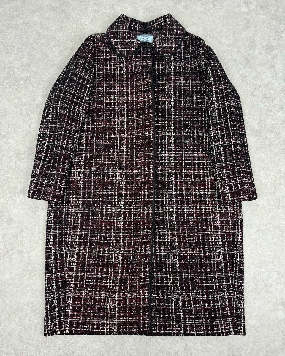 AW2015 Prada Textured Black & Bordeaux Tweed Long Coat IBHhxuy 0