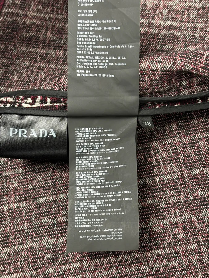 AW2015 Prada Textured Black & Bordeaux Tweed Long Coat IBHhxuy 11