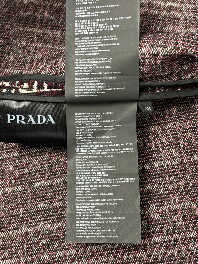 AW2015 Prada Textured Black & Bordeaux Tweed Long Coat IBHhxuy 12