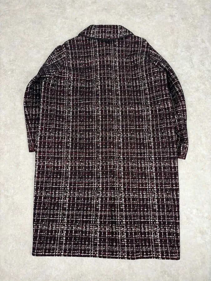 AW2015 Prada Textured Black & Bordeaux Tweed Long Coat IBHhxuy 5