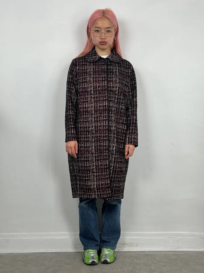 AW2015 Prada Textured Black & Bordeaux Tweed Long Coat IBHhxuy 1