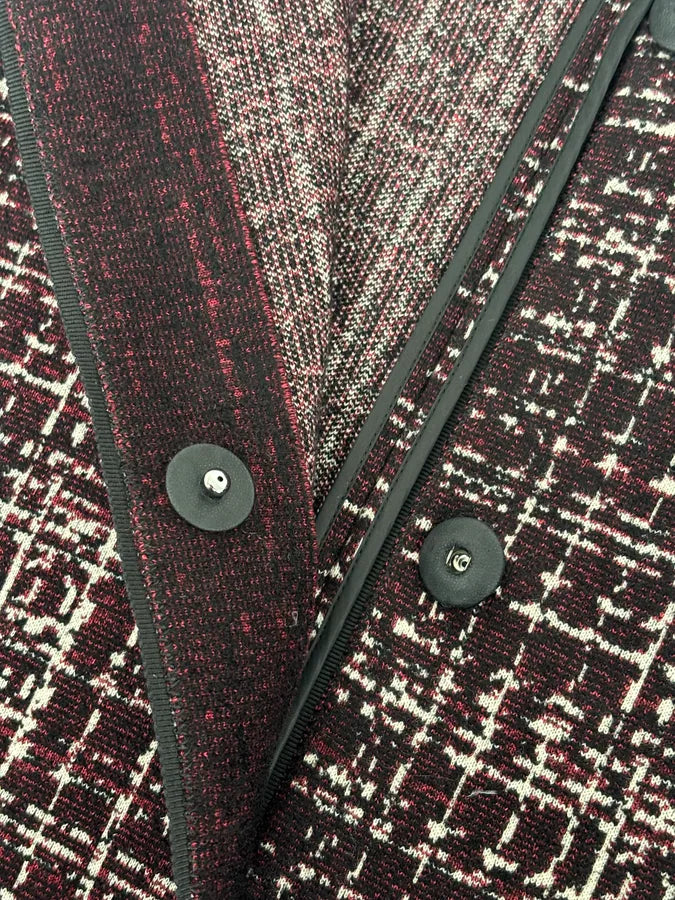 AW2015 Prada Textured Black & Bordeaux Tweed Long Coat IBHhxuy 9