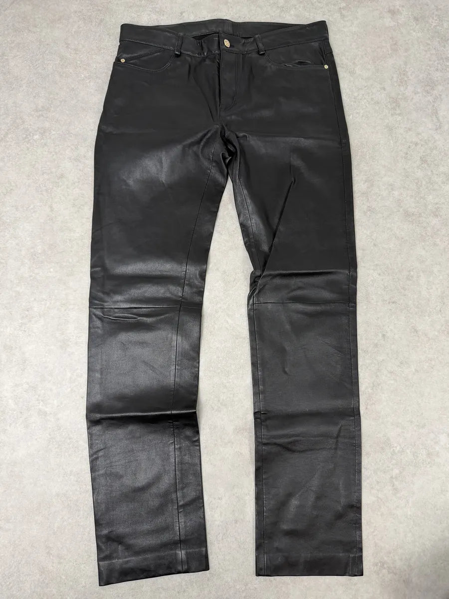 AW2015 Roberto Cavalli Premium Black Biker Leather Pants yisFJfx 0