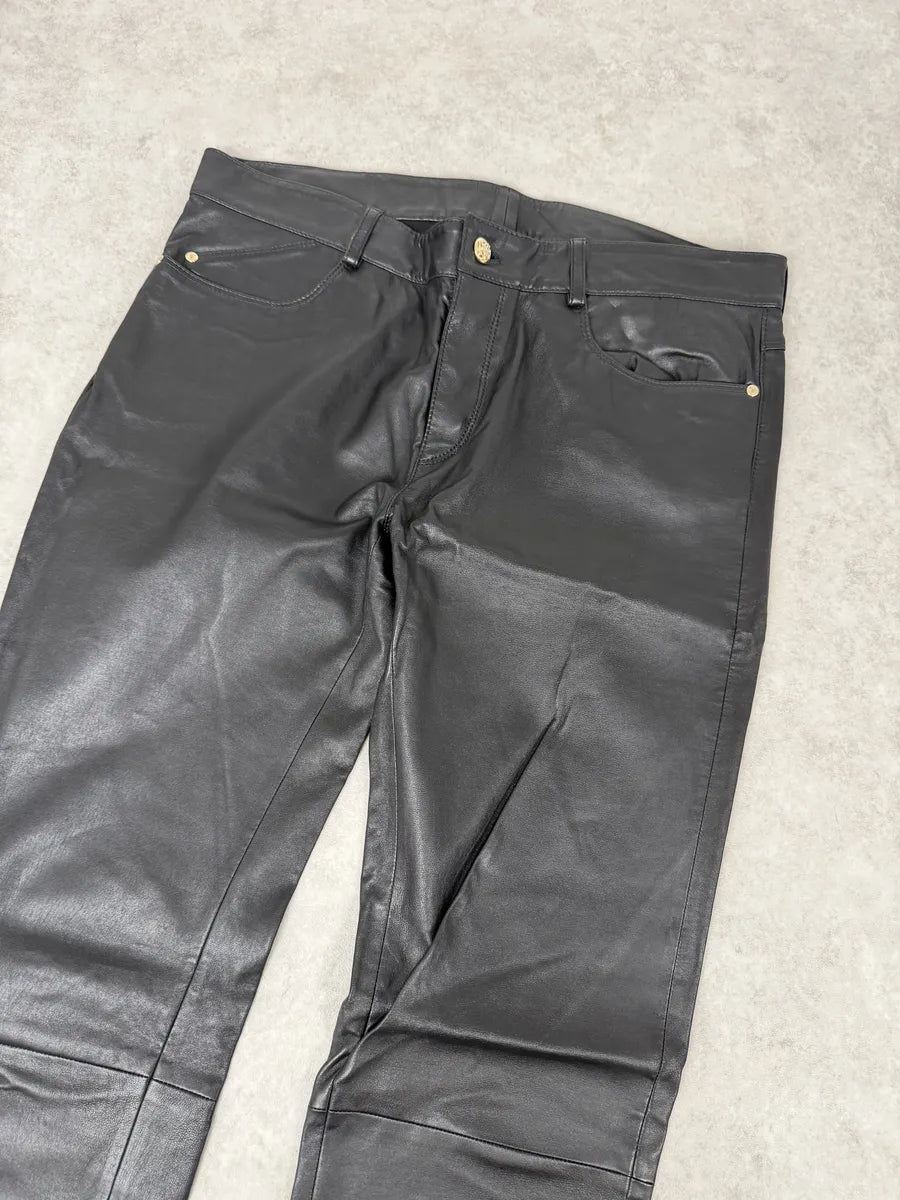 AW2015 Roberto Cavalli Premium Black Biker Leather Pants yisFJfx 10