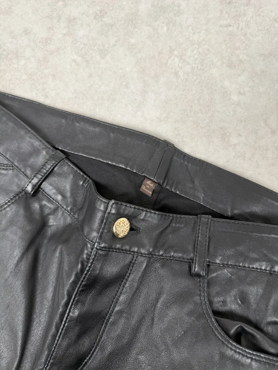 AW2015 Roberto Cavalli Premium Black Biker Leather Pants yisFJfx 11