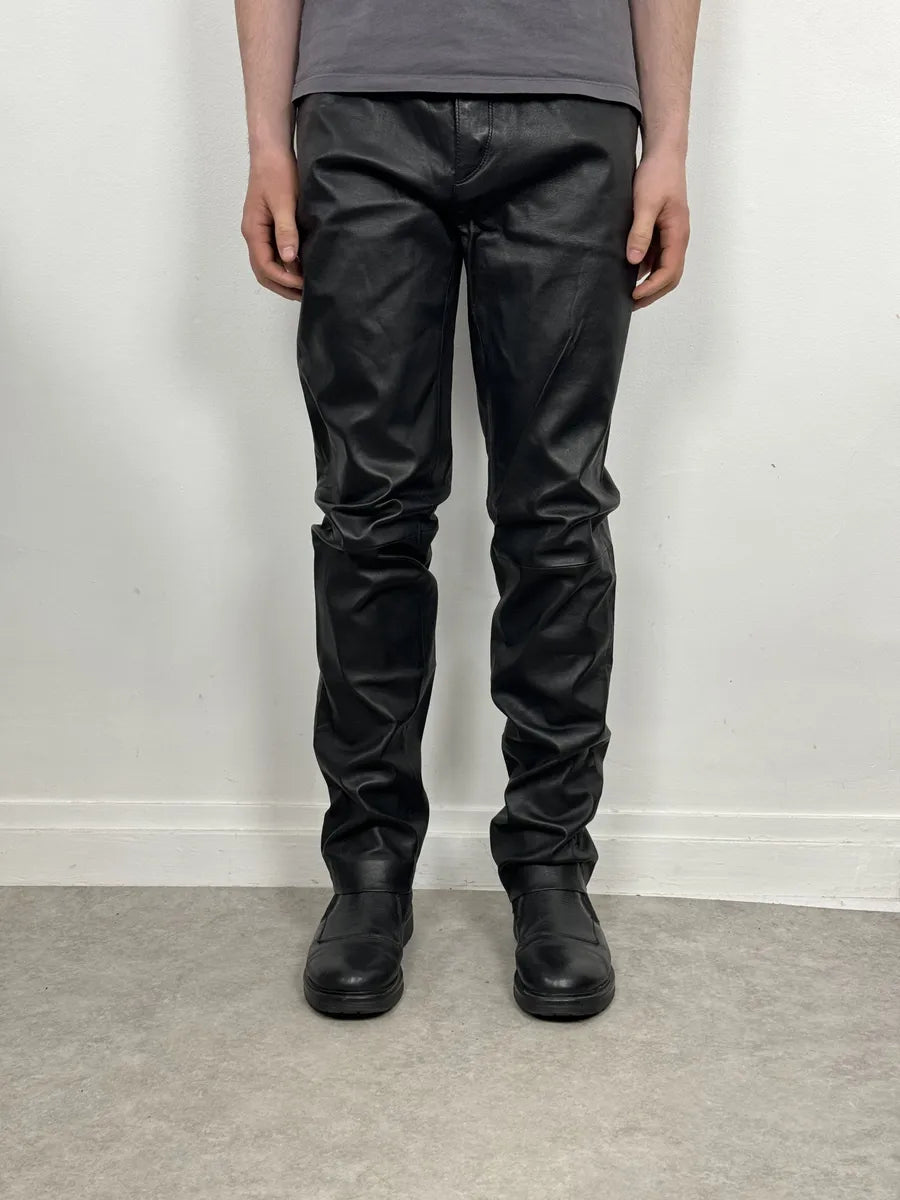 AW2015 Roberto Cavalli Premium Black Biker Leather Pants yisFJfx 2