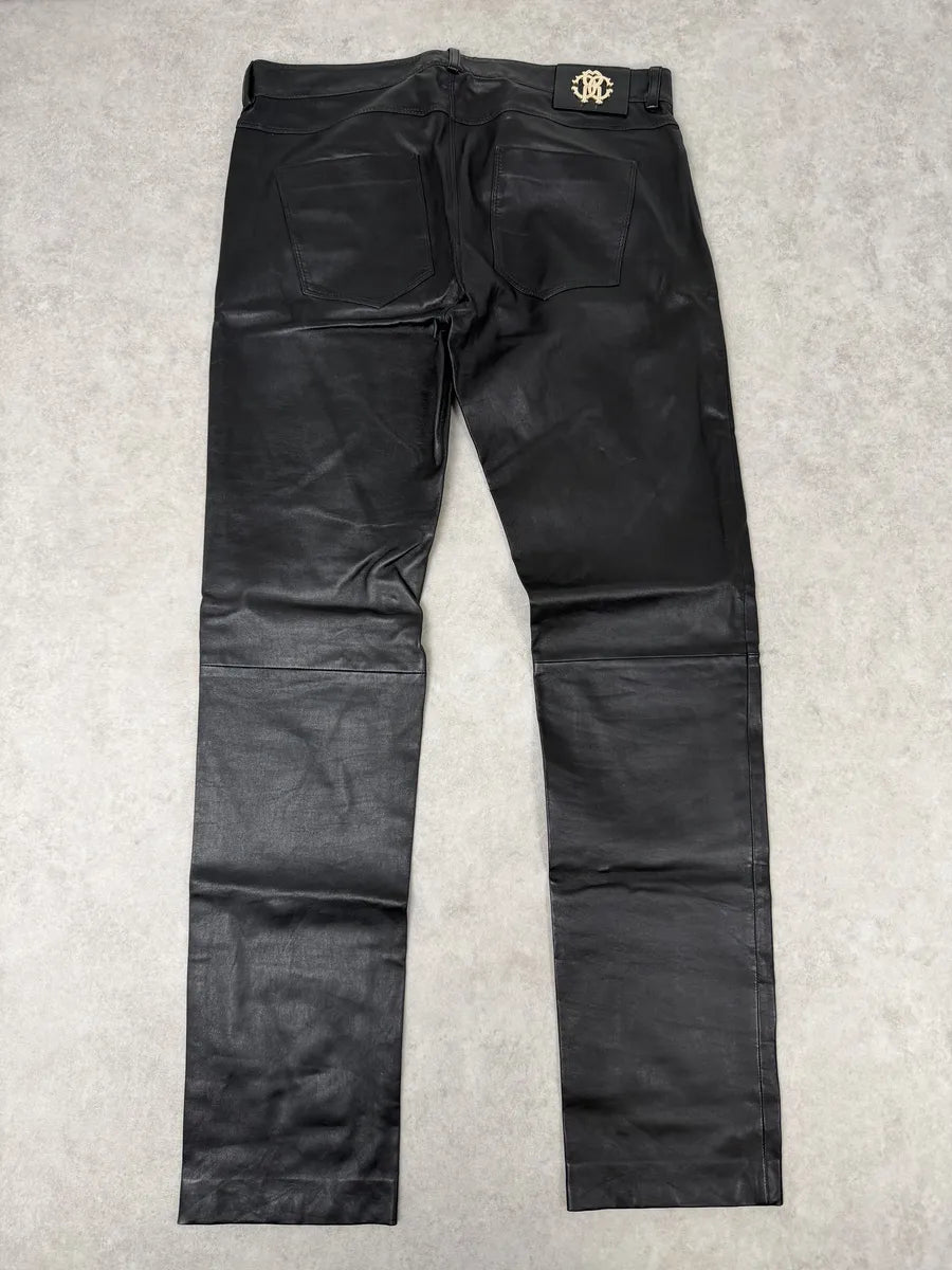 AW2015 Roberto Cavalli Premium Black Biker Leather Pants yisFJfx 3