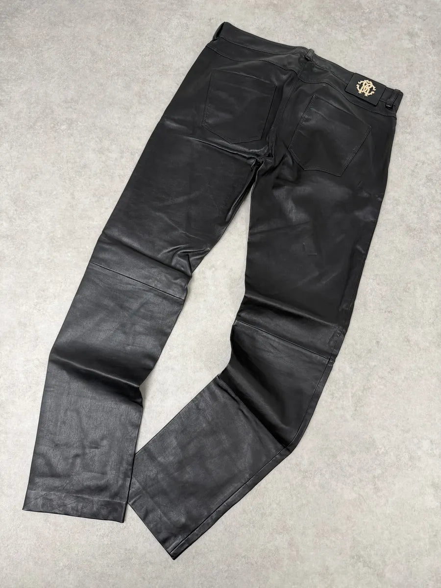 AW2015 Roberto Cavalli Premium Black Biker Leather Pants yisFJfx 4