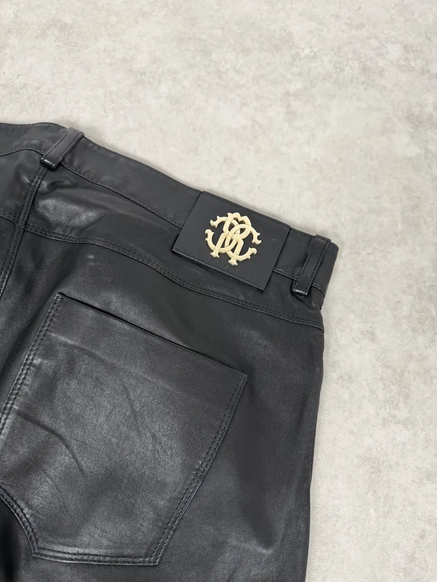 AW2015 Roberto Cavalli Premium Black Biker Leather Pants yisFJfx 7