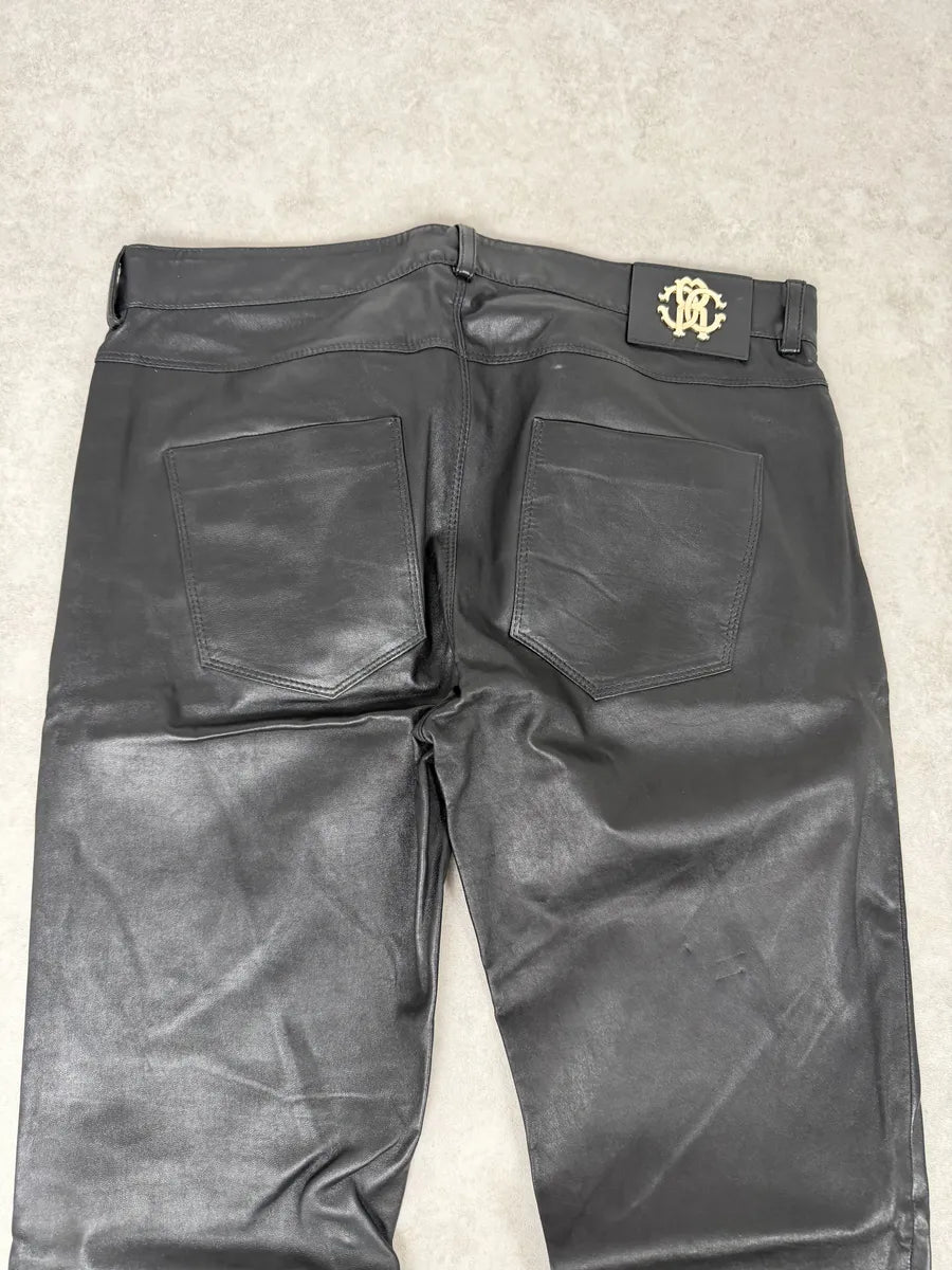 AW2015 Roberto Cavalli Premium Black Biker Leather Pants yisFJfx 8