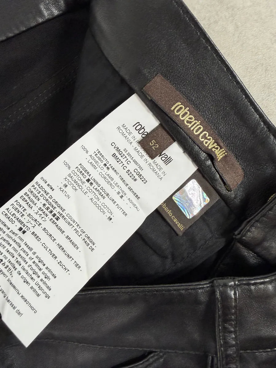 AW2015 Roberto Cavalli Premium Black Biker Leather Pants yisFJfx 9