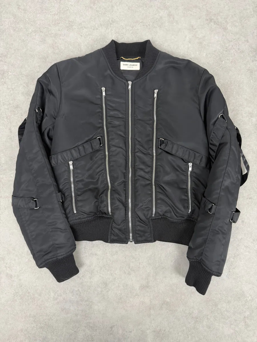 AW2015 Saint Laurent Black Bondage Multi Zip Bomber Jacket by Hedi Slimane SUwkLHn 0