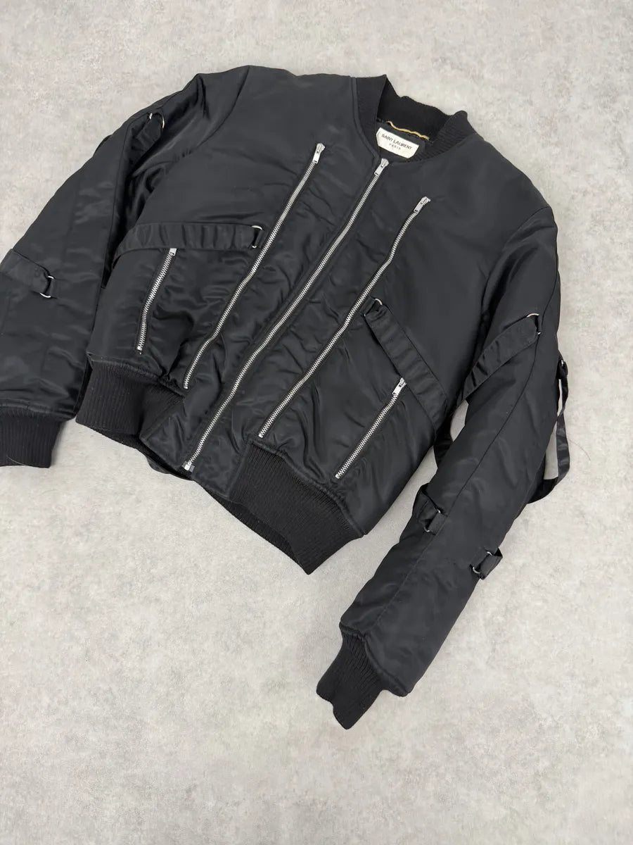 AW2015 Saint Laurent Black Bondage Multi Zip Bomber Jacket by Hedi Slimane SUwkLHn 1