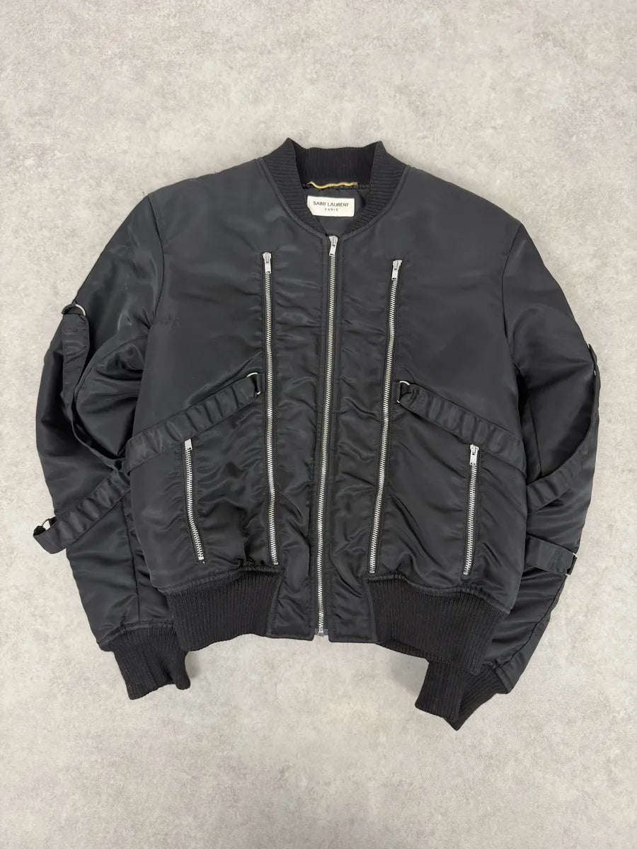 AW2015 Saint Laurent Black Bondage Multi Zip Bomber Jacket by Hedi Slimane SUwkLHn 5