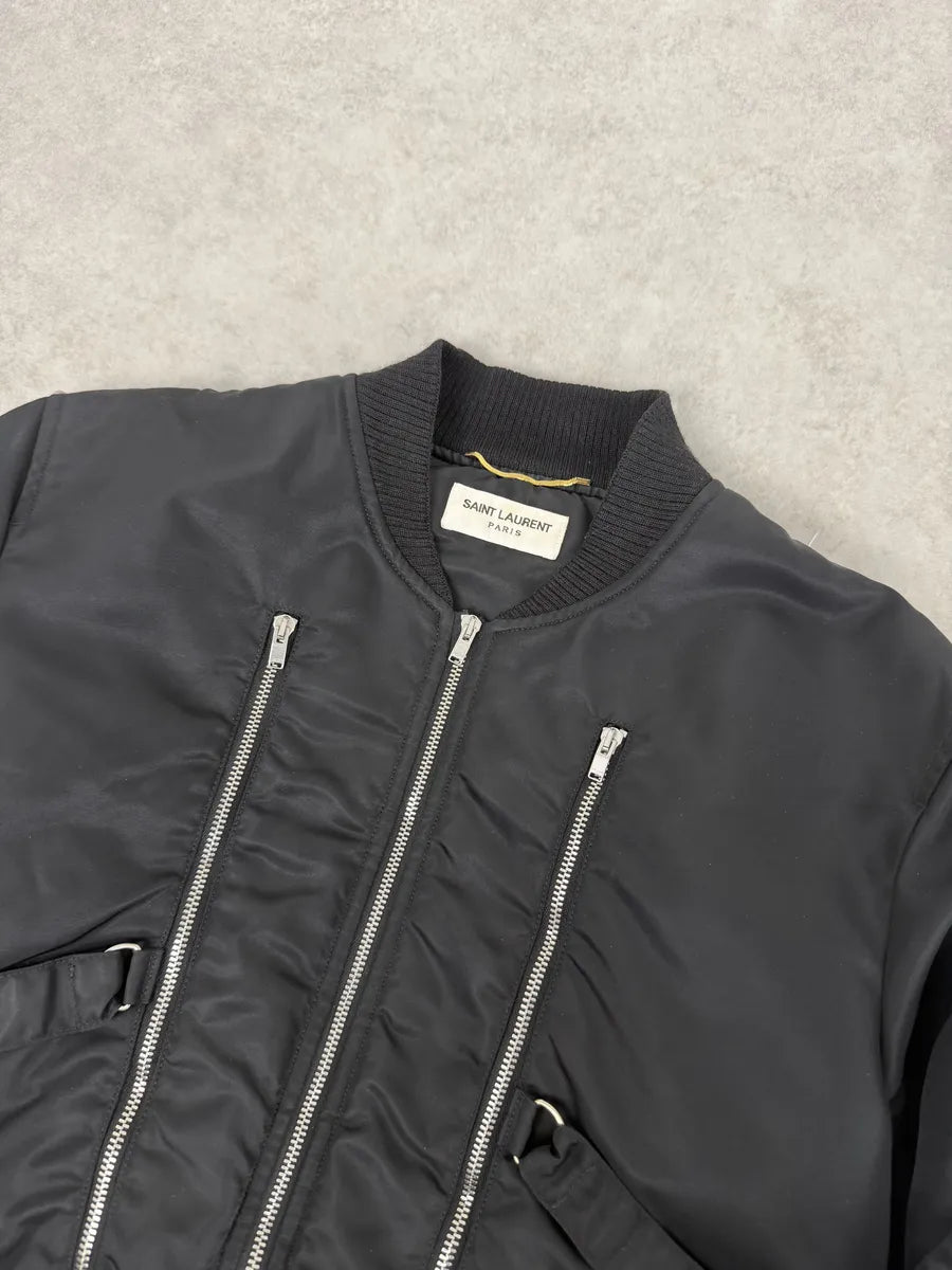 AW2015 Saint Laurent Black Bondage Multi Zip Bomber Jacket by Hedi Slimane SUwkLHn 7