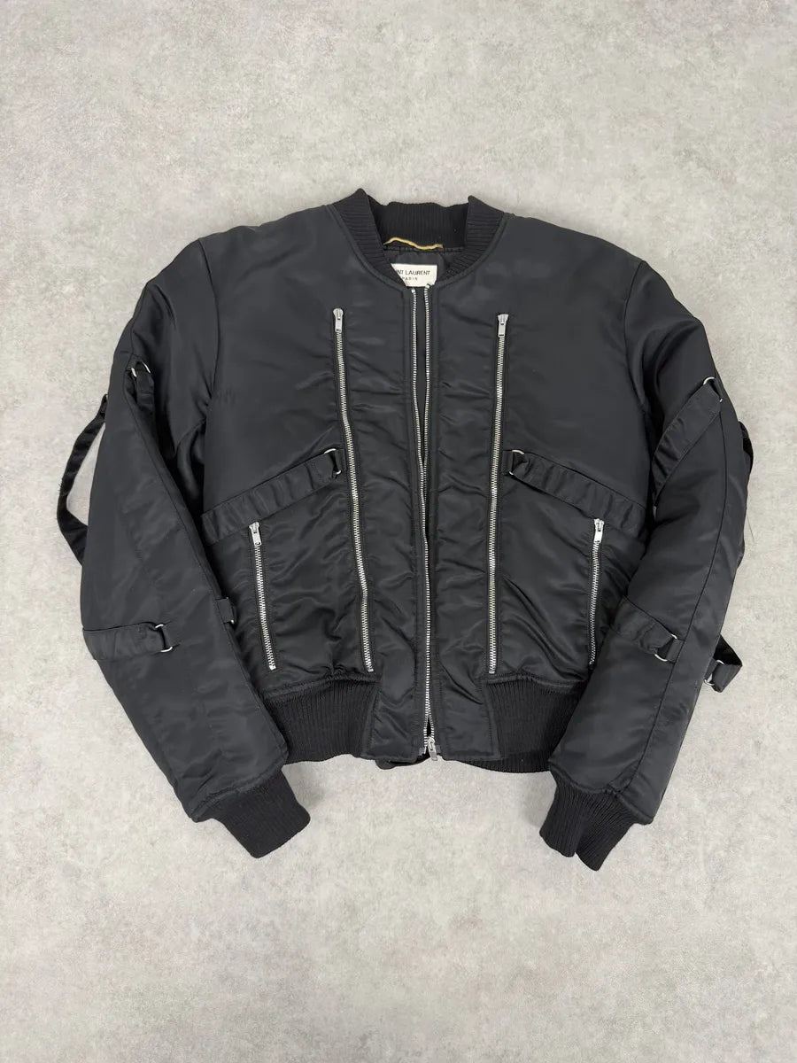 AW2015 Saint Laurent Black Bondage Multi Zip Bomber Jacket by Hedi Slimane SUwkLHn 8