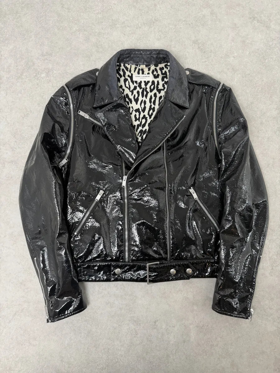AW2015 Saint Laurent Black Patent Leather Multi Zip Jacket by Hedi Slimane jLchiQo 0