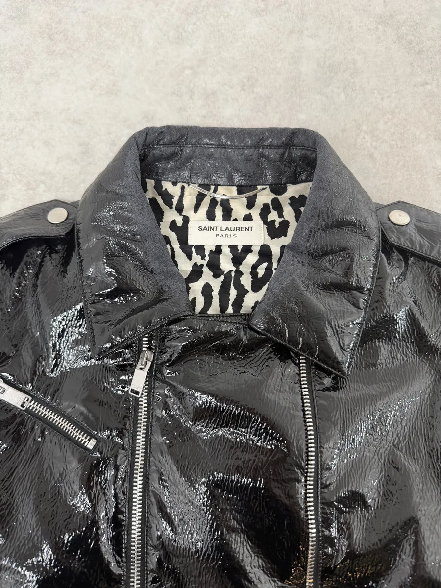 AW2015 Saint Laurent Black Patent Leather Multi Zip Jacket by Hedi Slimane jLchiQo 11