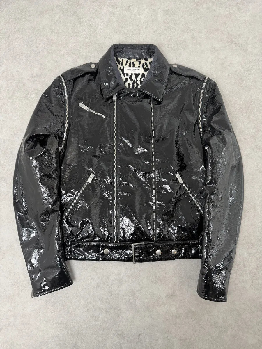 AW2015 Saint Laurent Black Patent Leather Multi Zip Jacket by Hedi Slimane jLchiQo 12