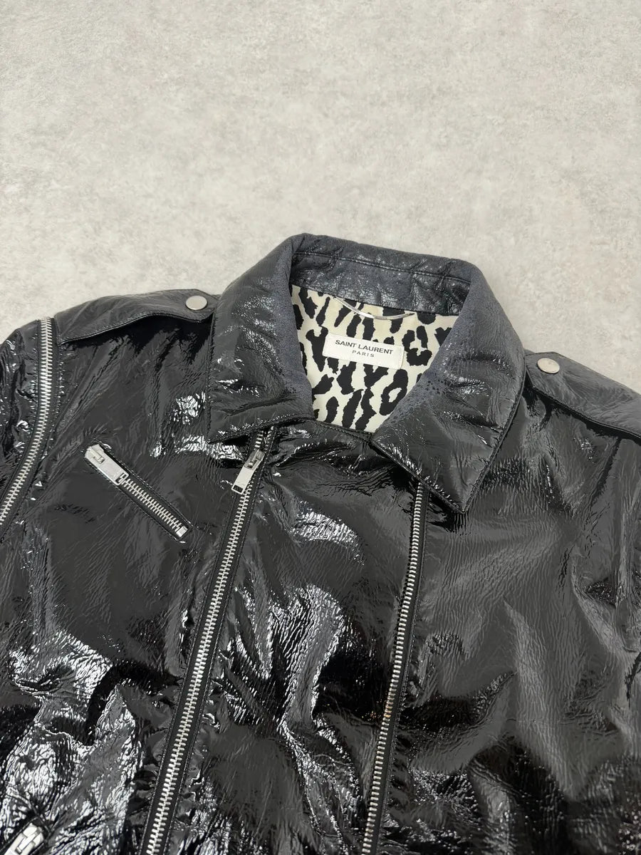 AW2015 Saint Laurent Black Patent Leather Multi Zip Jacket by Hedi Slimane jLchiQo 13