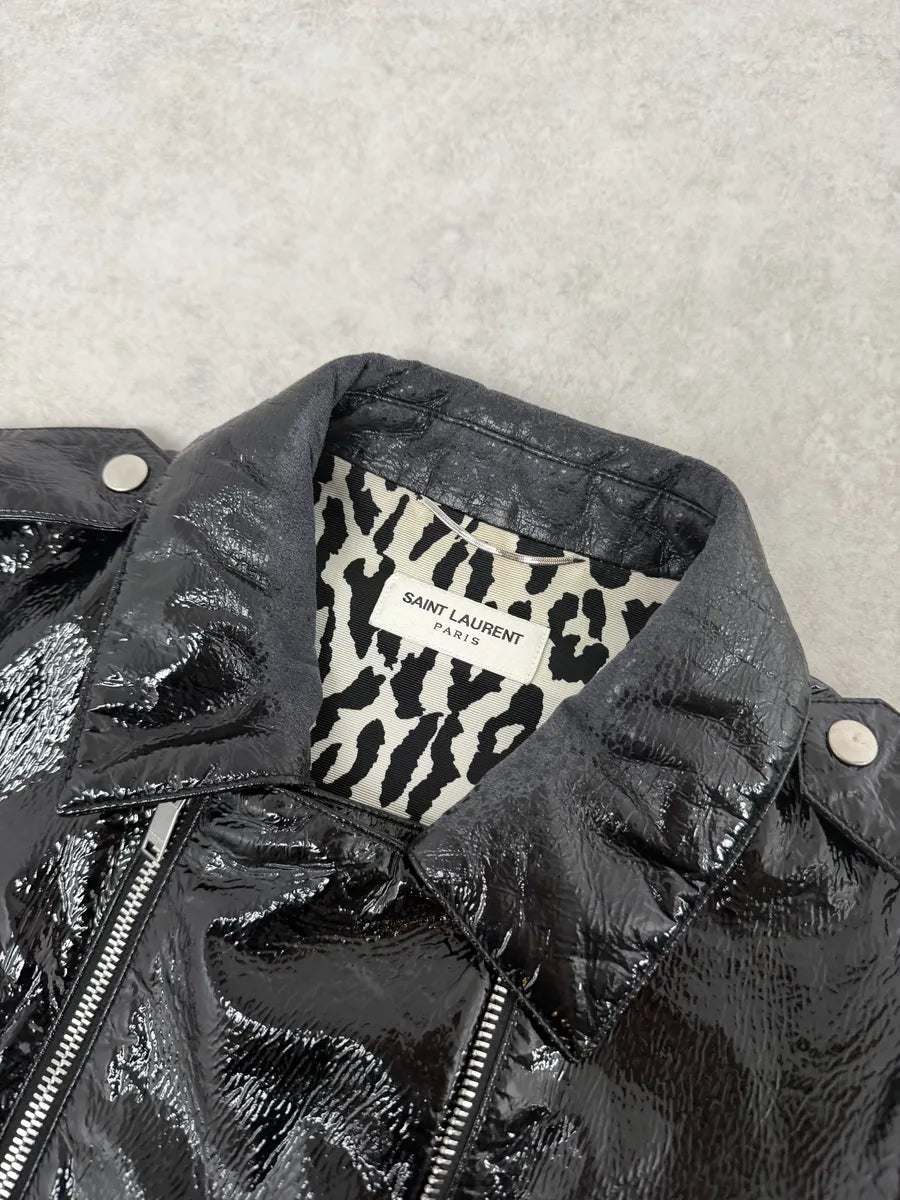 AW2015 Saint Laurent Black Patent Leather Multi Zip Jacket by Hedi Slimane jLchiQo 15
