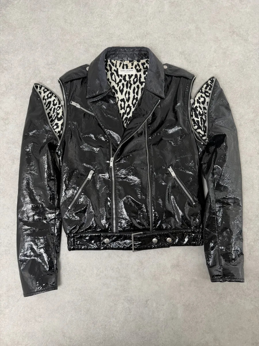 AW2015 Saint Laurent Black Patent Leather Multi Zip Jacket by Hedi Slimane jLchiQo 2