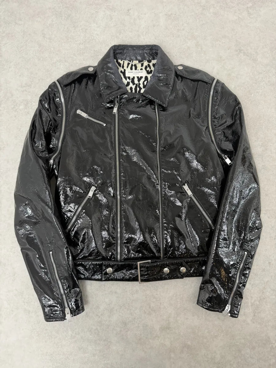 AW2015 Saint Laurent Black Patent Leather Multi Zip Jacket by Hedi Slimane jLchiQo 4