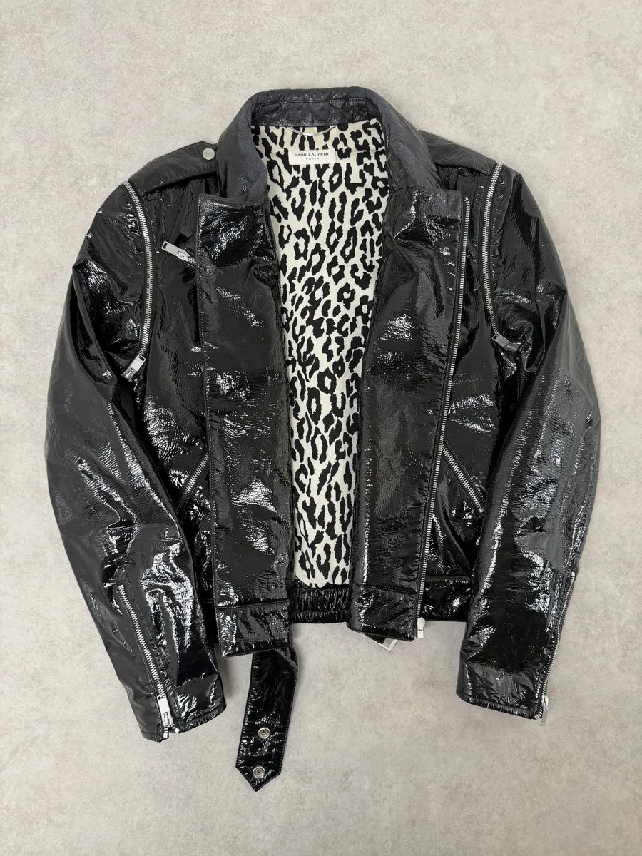 AW2015 Saint Laurent Black Patent Leather Multi Zip Jacket by Hedi Slimane jLchiQo 8