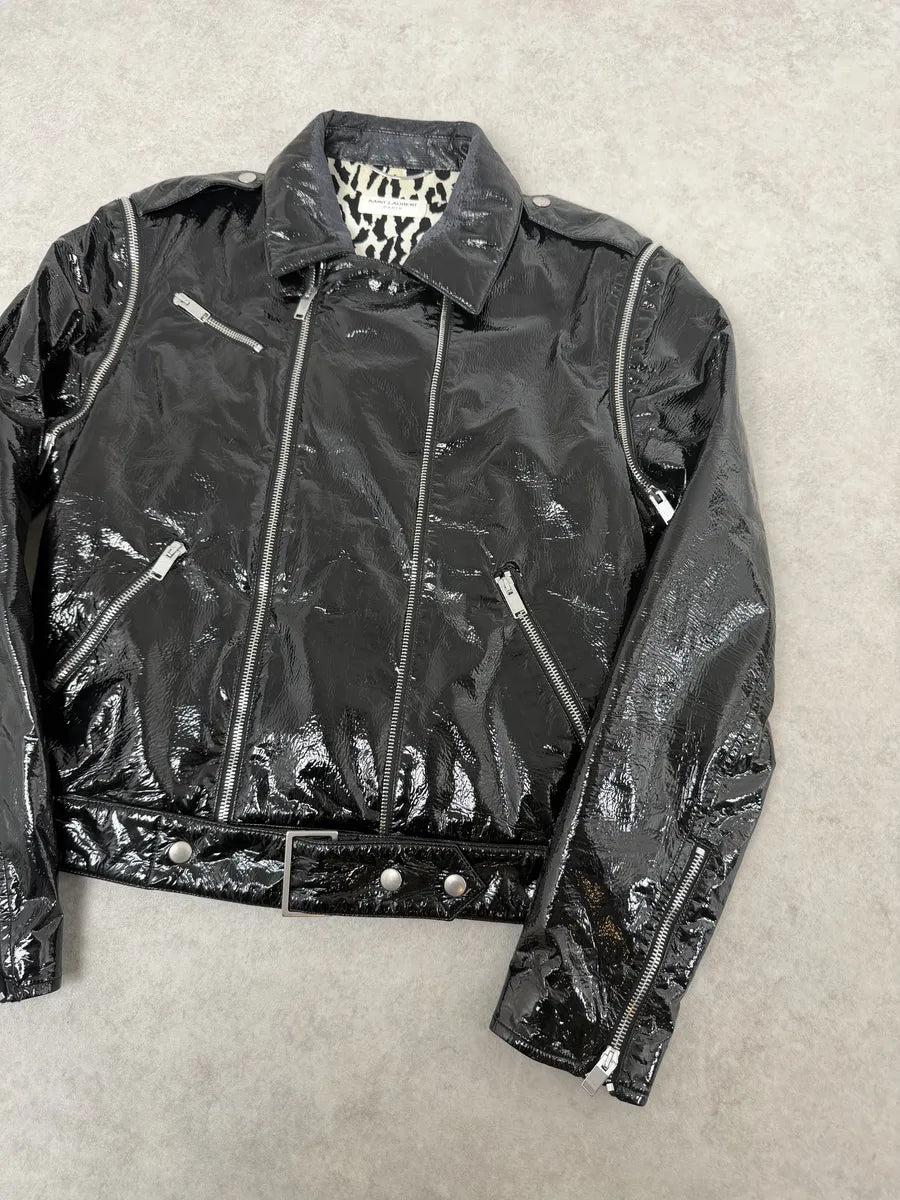 AW2015 Saint Laurent Black Patent Leather Multi Zip Jacket by Hedi Slimane jLchiQo 9