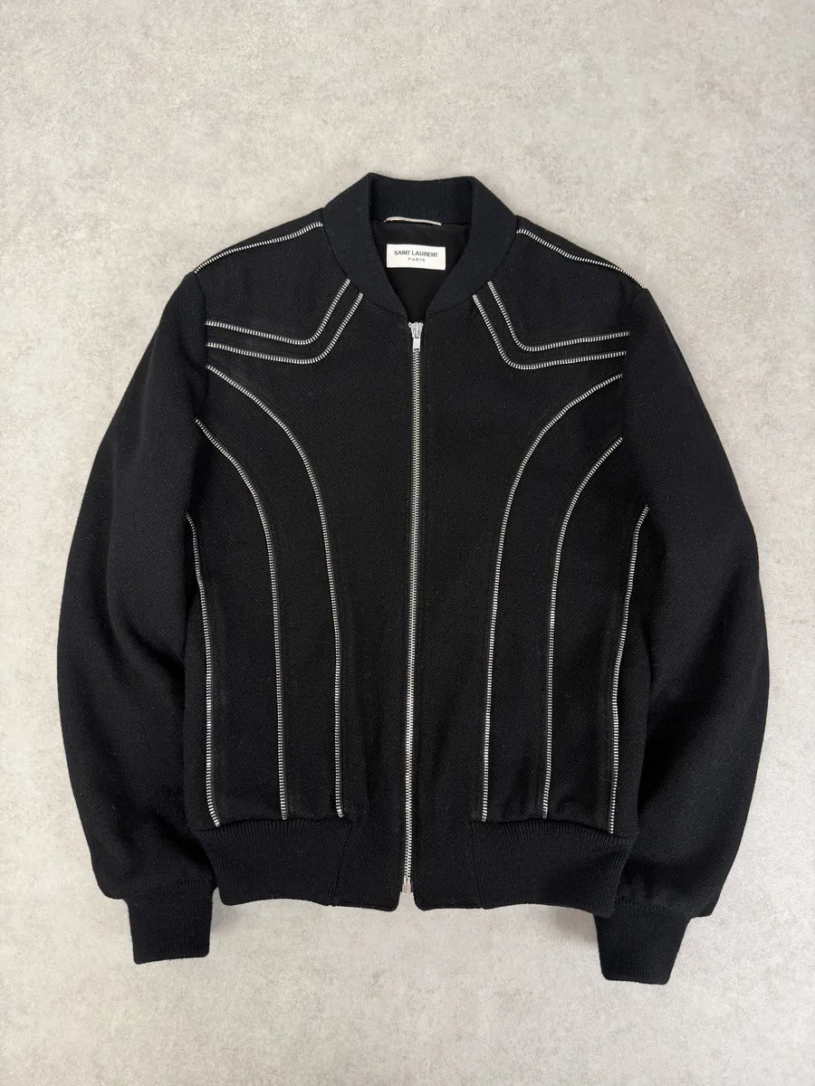 AW2015 Saint Laurent Black Wool Multi Zip Jacket by Hedi Slimane LBtwRgF 0