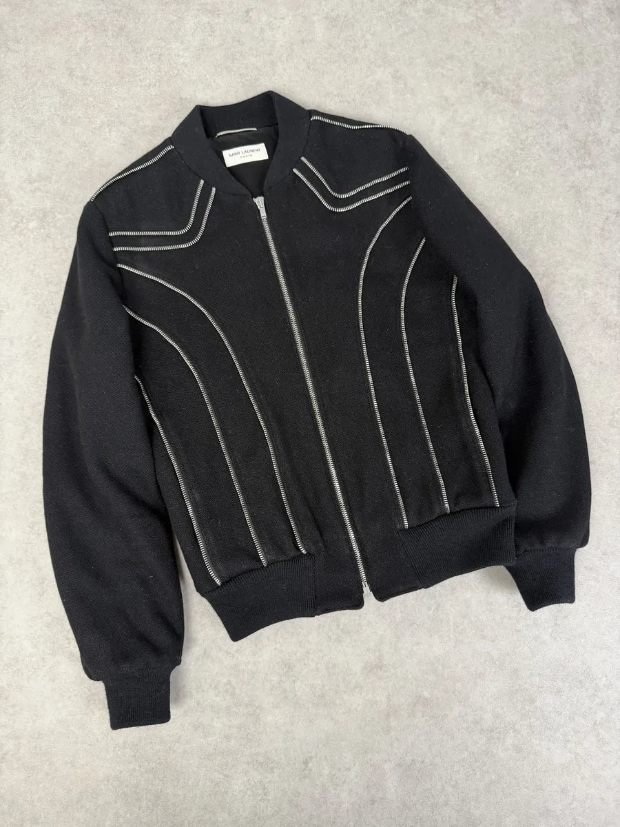 AW2015 Saint Laurent Black Wool Multi Zip Jacket by Hedi Slimane LBtwRgF 7
