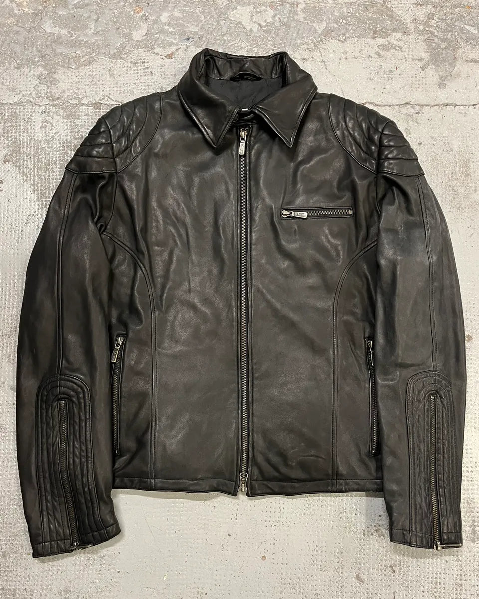 AW2015 Versace Moto Black Padded Leather Jacket DJRBnAM 0