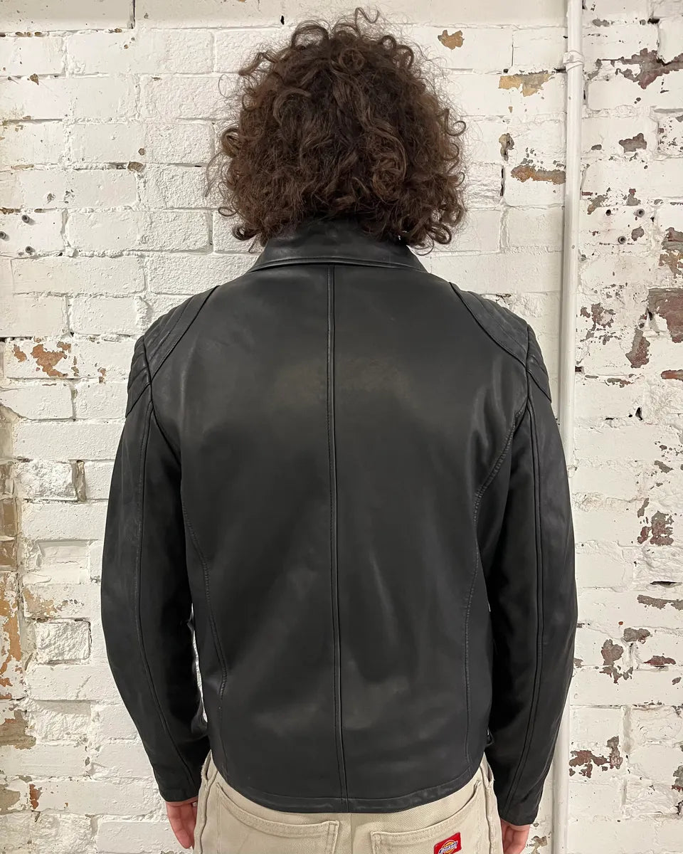 AW2015 Versace Moto Black Padded Leather Jacket DJRBnAM 2