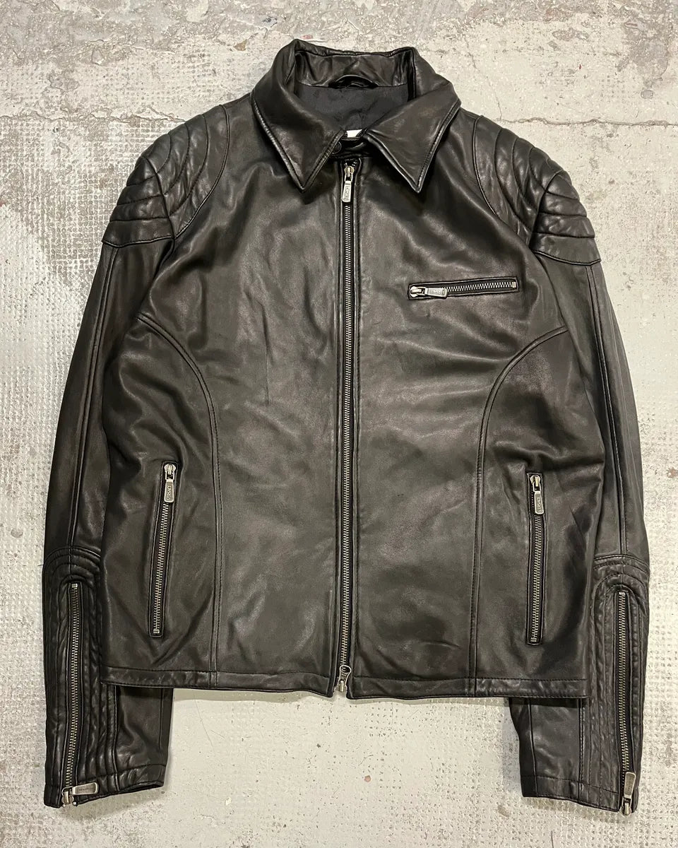AW2015 Versace Moto Black Padded Leather Jacket DJRBnAM 3