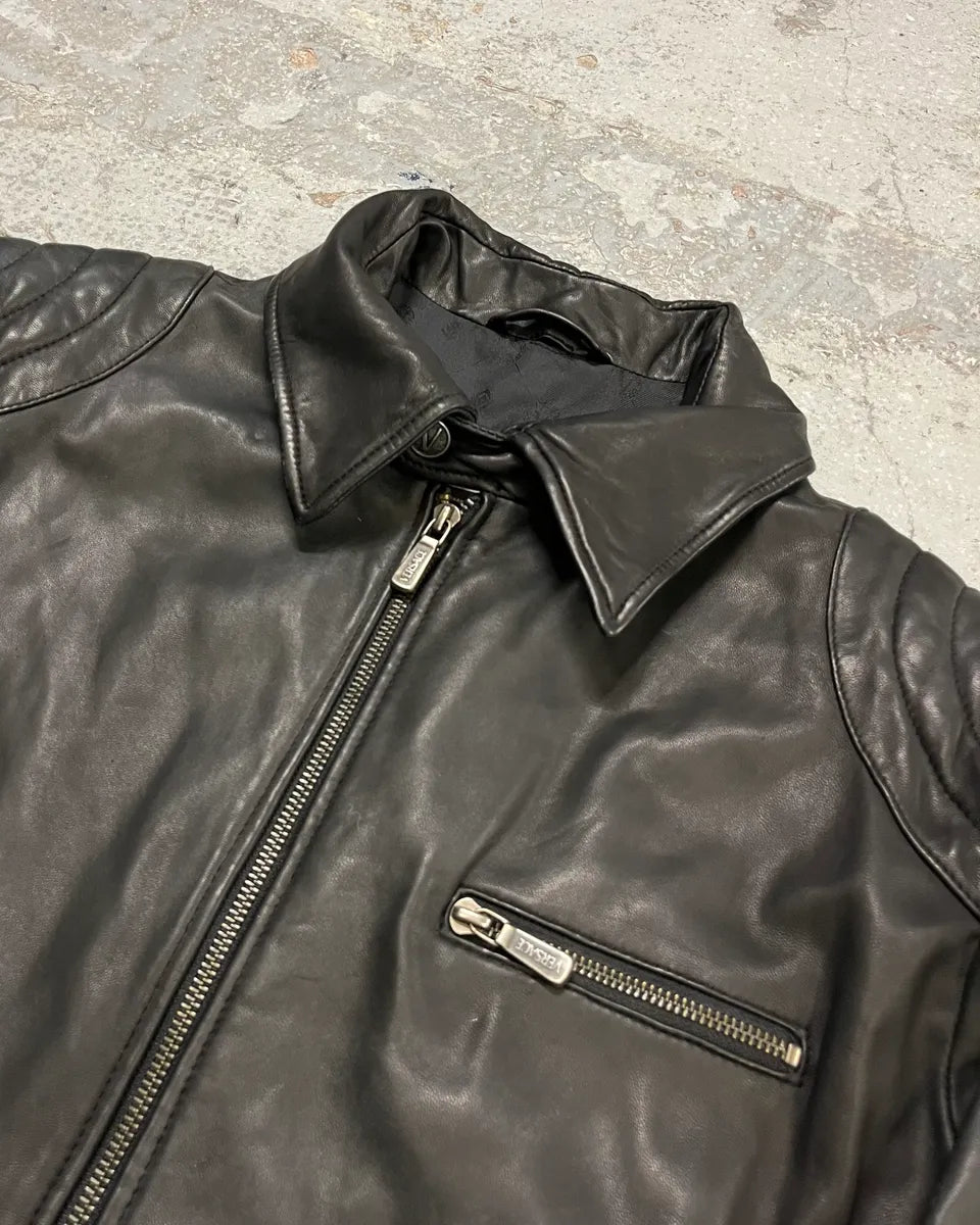 AW2015 Versace Moto Black Padded Leather Jacket DJRBnAM 4